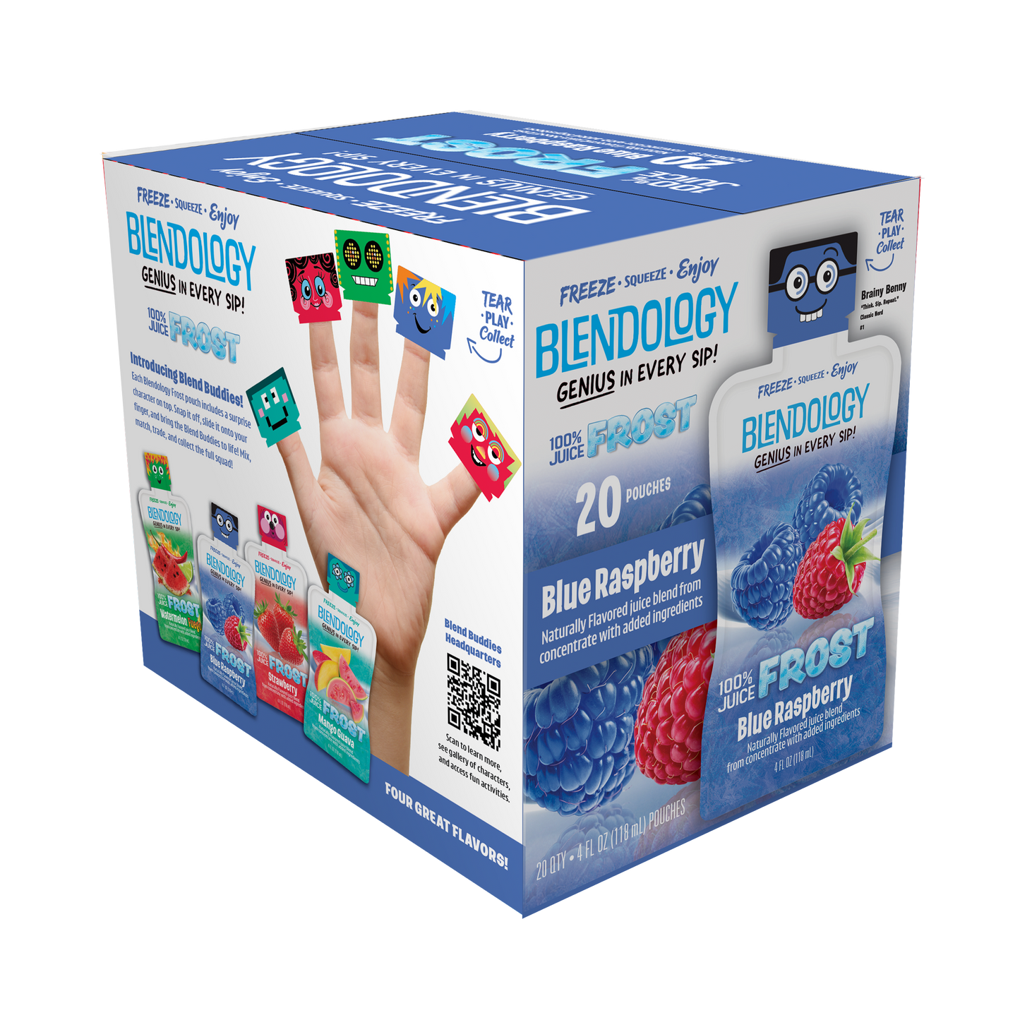 Blendology Frost Blue Raspberry 100% Juice Pouches 4 fl oz - 20 Count