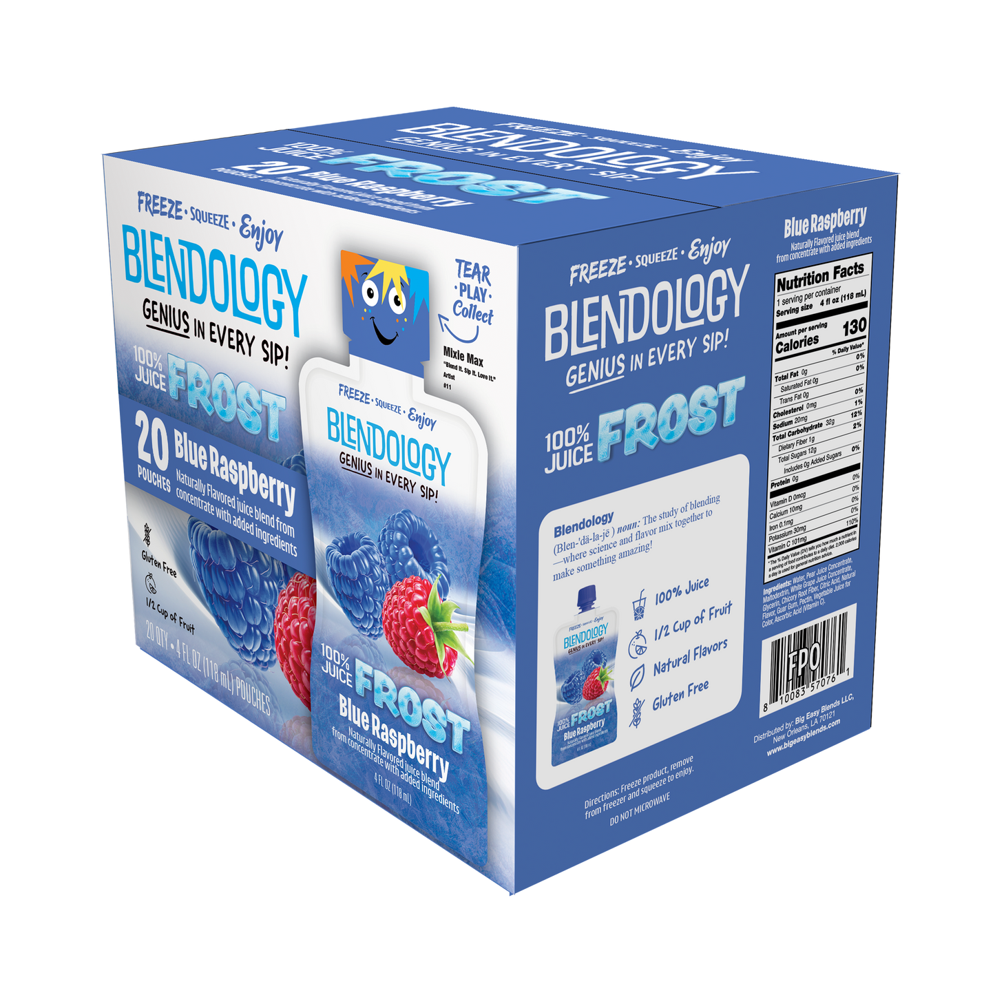 Blendology Frost Blue Raspberry 100% Juice Pouches 4 fl oz - 20 Count
